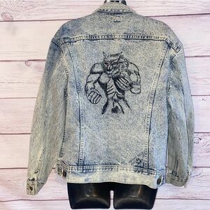 Vintage Lee Mens Denim Jacket M Shadow Wolf Art Hand Painted Werewolf Biker